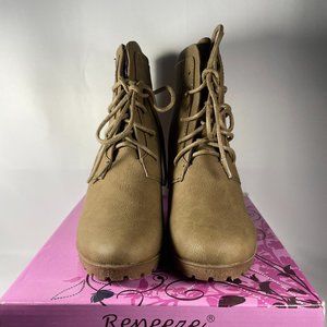Reneeze Cherry-2 Women’s Laced Up 3" Wedge Ankle Booties Boots Khaki Size 6/36